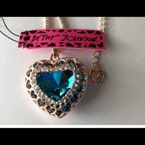 Betsey Johnson Blue Crystal Heart Necklace